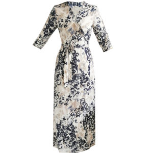 Stunning Autumnal Vintage V-neck Maternity Wrap Dress Large Floral Tea Break Holiday French Iris Print Long Skirt Dress