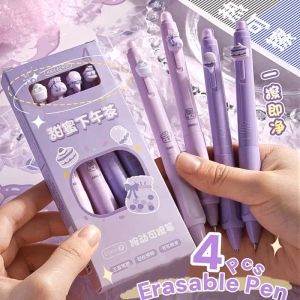 4Pcs/Set Erasable Pen Student Erasable Gel Black Ink Pen 0.5mm Easy To Erase Gel Pen Full Needle Tube Pen