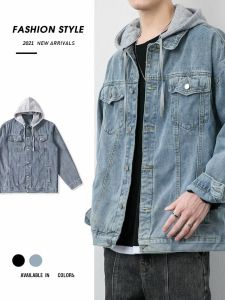 NASA Joint Name Denim Outwear Mens Trendy Relaxed-Fit Hoodie Top Mens Clothing Handsome Spring and Autumn Outwear Polo Collar Jacket