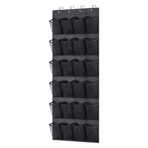 24 Pockets Hanging Shoe Organiser Rack Behind Doors Clear View Pocket Room Shoes Slippers Storage Bag with 4 Metal Hooks