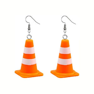 3D Orange Yellow Red Traffic Cone Earrings For Women Funny Safety Cone Acrylic Dangle Earrings Jewelry