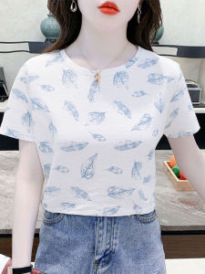 Áo Thun Cotton Dáng Rộng Mùa Hè in Lá Rộng Rãi Tay Ngắn Thời Trang Áo Thun Nữ Thiết Kế Mới Chất Liệu Cotton Phong Cách Hàn Quốc