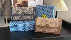Tory Burch Monogram Accordion Bag - Vintage Canvas Shoulder Bag Convertible Crossbody Purse for Women Classic Square Satchel