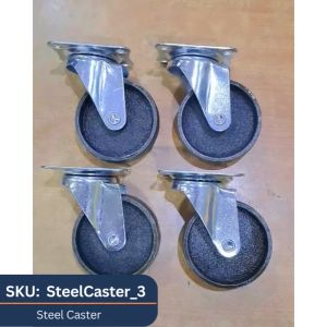 Plate Type Steel Wheel Casters 3" for Industrial Automotive Trollies (4 pcs)
