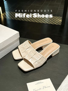 MIFEI | Dép Nuối Cao Gót Đế Vuông Da Thoải Mái Cho Mặc Ngoài Trời