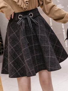 Thickened Woolen A-Line Mini Skirt for Women Autumn Winter Plaid Puffy Short Skirt High Waist Zipper Style Student Fashion
