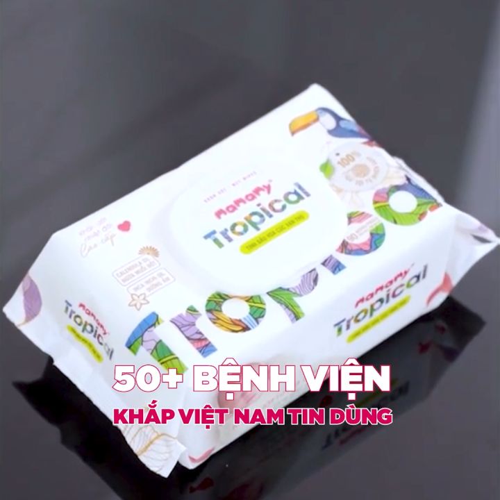 Khăn ướt cao cấp cho bé Mamamy Tropical gói 60 tờ 100% sợi tự nhiên và ...