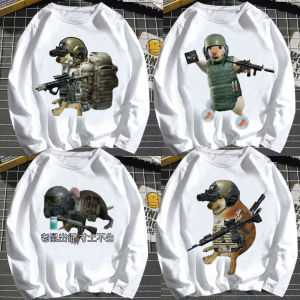 Dark Area Breakout Spoof Shiba Inu Cheems Repair Dog Mouse Facial Expression Bag Long Sleeves Men and Women T-Shirt Sand Carving Student Base T