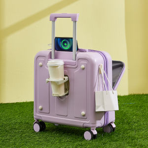 Durable Cute Zipper Style Womens Carry-On Suitcase 18 Inch Front Opening Pull Rod Silent Wheel Travel Suitcase Luggage Box