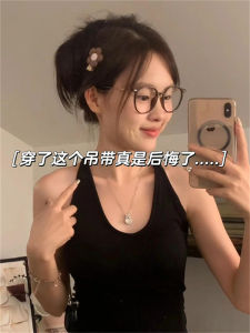 Black Neck Hanging Strap Vest Womens 2025 New Summer Design Sensation Small Outdoor Wear Indoor Match Sleeveless Top