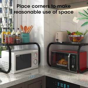 โต๊ะครอบไมโครเวฟ2ชั้นชั้นวางจัดระเบียบเครื่องใช้ในครัวอเนกประสงค์ชั้นวางไมโครเวฟโลหะความจุขนาดใหญ่สำหรับใช้ในครัวเรือนเครื่องมือจัดเก็บ