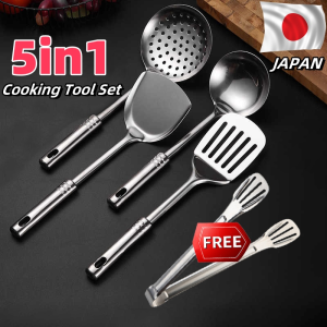 5Pcs Japanese Stainless Steel Kitchen Cooking Tool Set Kitchenware Cookware Kitchen Utensils Set Gadgets Wok Spatula Wok Spoon Thickened Cooking Shovel Frying Spoon Soup Colander Spatula Food Tong Household Kitchen Tools Set Kitchen Accessories