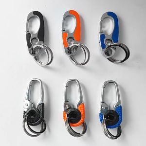 Creative Men Metal Pendant Keychain Waist Hanging Double Ring Car Trinket Keyring Bag Ornaments Accessories