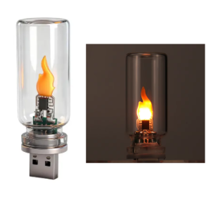 KEVANLY | Car USB Flame Atmosphere Light Flickering LED Glass Warm Night Light Simulated Flame for Home Room Laptop PC Festival Decoration