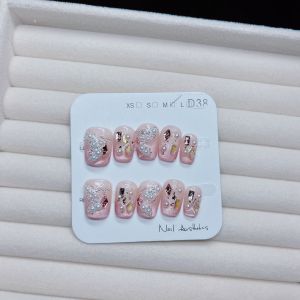 Handmade Short Pearl Butterfly Ice Transparent Gradient Nail Art Finished Product Shiny White Effect Wearable Nail Tips