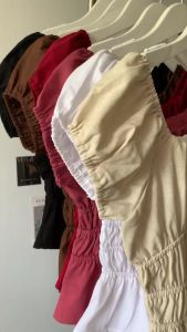 Linen mềm 6 màu Áo trễ vai/ cổ vuông bo chun co giãn tay ngắn bồng đuôi xoè tôn eo gợi cảm nữ tính basic ALICIA TOP