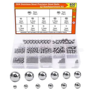 600pcs 12 Size Stainless Steel Precision Steel Balls 1-8mm Metric Bicycle Bearing Balls Assortment Kit Mixing Balls 1-8mm