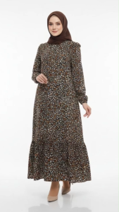 Dress Wanita Elegan Motif Floral Lengan Panjang