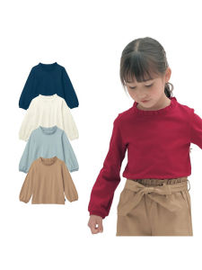 Nhật Bản Kansho Export Original Single Em Bé Áo Thun Nữ Nguyên Chất Cotton Vải Bông Thoải Mái Dài Tay Cao Cấp Cổ Áo Quần Lót Áo Dành Cho Trẻ Em