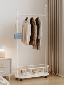 Nordic Luxury Floor Standing Coat Rack Bedroom Living Room Clothes Hanger Storage Basket Display Shelf Cream Style Iron Craft