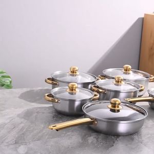 Bộ nồi 6 món 12 chi tiết nhập khẩu dày dặn từ chất liệu thép không rỉ chất liệu inox an toàn cho sức khỏe Dùng được cho tất cả các loại bếp