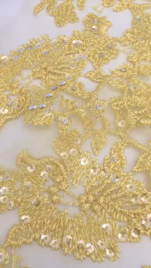 1pair Yellow Embroidery Lace Flower Patch Applique Floral Lace DIY Dress Flower Sequins Flower Wedding Bridal Sewing