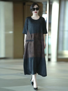 High-Quality Silk Acetate Dress Summer New Style plus Size A-Line Long Dress Women Elegant Personality Loose Waist Short Sleeve