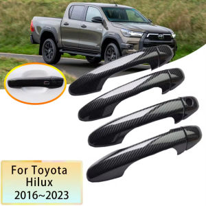 สำหรับ Toyota Hilux Revo Rocco AN130 AN120 AN110 2016 ~ 2023อุปกรณ์เสริมสติกเกอร์ฝาครอบมือจับประตูรถคาร์บอนไฟเบอร์2018 2019 2022