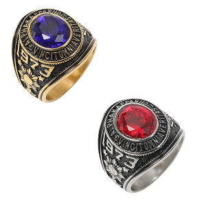 AKP RHO Stainless Steel Ring for Men with Dark Green Stone Size 7-13