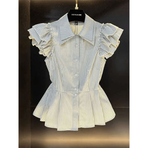 Áo Sơ Mi Kẻ Sọc Kiểu Pháp Ôm Vừa Vặn Tay Lỡ Mùa Hè 2025 Áo Sơ Mi Nữ Thời Trang Mới Đẹp Mắt Chất Liệu Cotton Pha Trộn