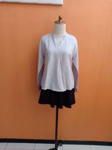 atasan wanita abu muda pastel M L cewek blouse vneck lengan panjang kerja kuliah