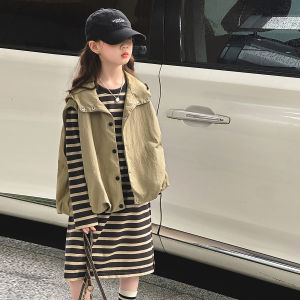Girls Autumn Fashion Dress Striped Long Sleeve T-shirt Spring Autumn Style Korean Version Childs Clothing Skirt for Ages 3-17