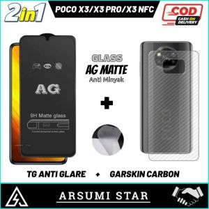 PROMO PAKET MURAH 2 IN 1 TEMPERED GLASS CERAMIC MATTE ANTI SPY XIAOMI POCO X3 / X3 PRO / X3 NFC TG ANTI GORES CERAMIC MATTE ANTI SPY BONUS GARSKIN CARBON 3D