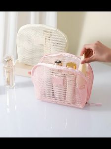 Elegant Mesh Makeup Bag Transparent Cosmetic Bag - Lightweight Breathable & Portable Makeup Organizer for Lipsticks and Toiletries