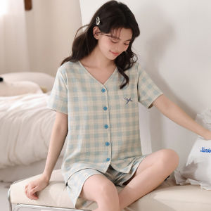 Elegant Wearable Out Cotton Short Sleeve Shorts Set Pajamas