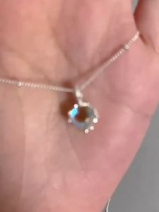 Silver 925 Italian Original Necklace Birthstones Blue Moonstone Round Zircon Pendant Clavicle Chain Valentines Day Gift Girlfriend