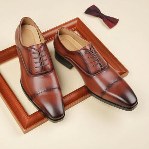 Banchugw 2024 Men Cow Leather Shoes Oxford Shoes Men Dress Shoes Genuine Leather Designer Business Office Lace-Up Shoes Party Leather Wedding Shoes