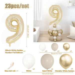 Platinum Number Pillar Balloon Set White Gold Number 0-9 White Metal Latex Balloon Used for Anniversary Birthday Parties