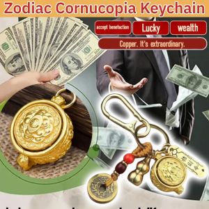 【Attracting Wealth and Treasure】Zodiac Cornucopia Keychain Zodiac Birth Year Car Key Chain Five Blessings聚宝盆钥匙扣