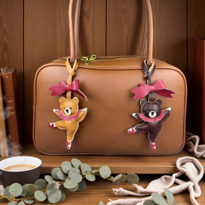 Elegant Ballet Dancing Bear PU Leather Bag Charm with Bow | Unique Artistic Gift for Dancers & Women