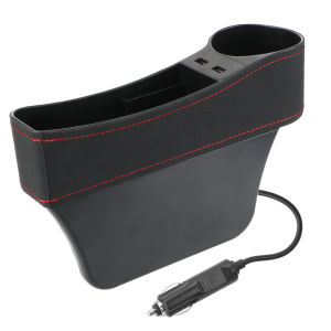 Hộp Đựng Đồ Khe Hở Ghế Ô Tô Bằng Da Tích Hợp Sạc USB Kép Giá Đỡ Điện Thoại Chai Nước Cốc - Phụ Kiện Ô Tô