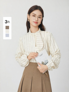 Yellow French Stripe Shirt Fashionable Design Womens Professional Wear