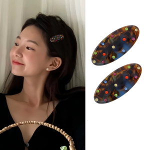 2pcs/set Acetate Hair Clips Colorful Crystal Rhinestone Barrettes Side Pins Sweet Elegant Small Size Hairpin Women Hair Accessor