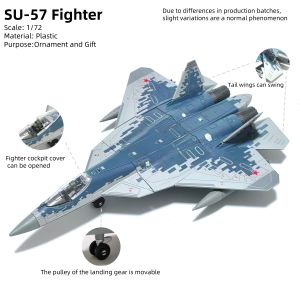 SU-57S Fighter 1/72 Plastic Scale Model (Including Base) Scale Model Home Placement Collection and Decoration Creative Gift