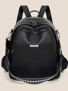 Korean Style Simple Leather Backpack Womens Large Capacity Casual Fashion Soft PU Shoulder Bag Multi-Functional Bookbag