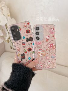 น่ารัก แคท การ์ตูน เคสโทรศัพท์ซัมซุง S25 อัลตร้าเคสป้องกันสไตล์เกาหลีญี่ปุ่นเข้ากันได้กับรุ่น S24 S23 S22 A52 S21 FE A55 A54 A53