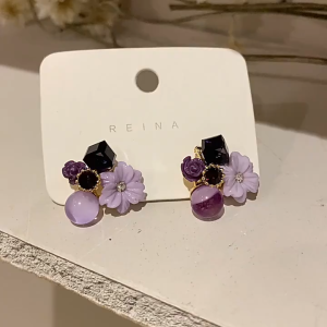 Noble Purple Crystal Flower Stud Earrings for Woman Korean Fashion Jewelry Elegance Accessories