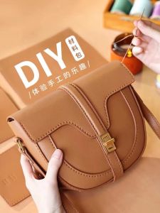 Genuine Leather Handmade Saddle Bag Womens Crossbody DIY Backpacking Bag British Style Lock Buckle Closure Soft Handle