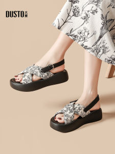 DUSTO Thick Heel Sandals Womens Shoes Casual One-Strap Beach Shoes Open-Toe Slip-On mid Heel Glue-Welding Process