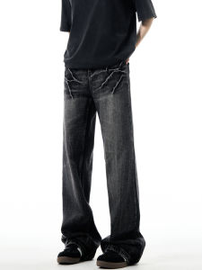 Yeboun American High Street Burst Pattern Black Jeans Mens Trendy Brand Niche Handsome Street Long Trousers Couple Pants